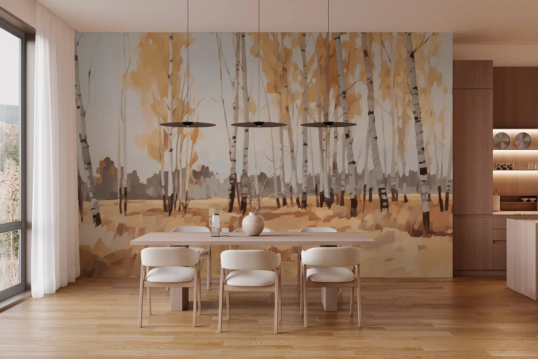 Fototapete Birke Nachahmung der Malerei w03778