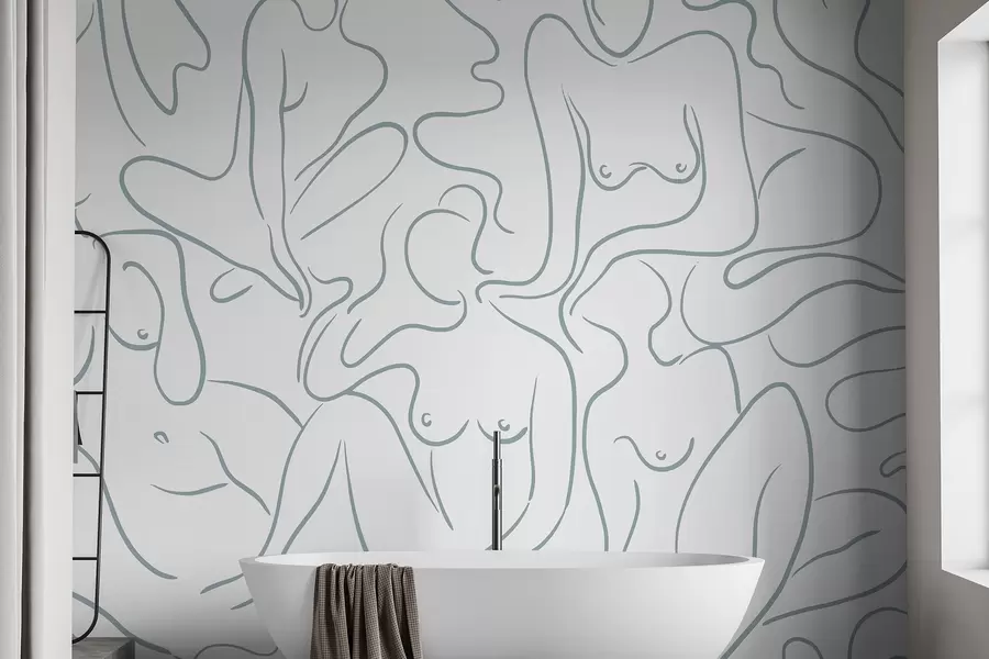 Fototapete Strichzeichnung anatomische Silhouetten, Abstraktion, blaue Farbe w03755v1