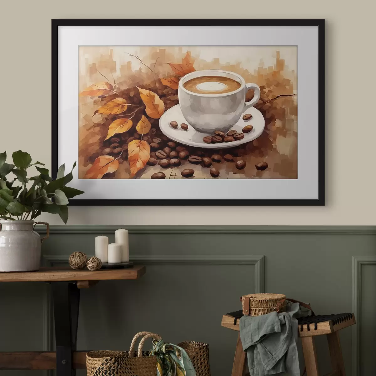 Poster Tasse Kaffee und Kaffeebohnen f44116
