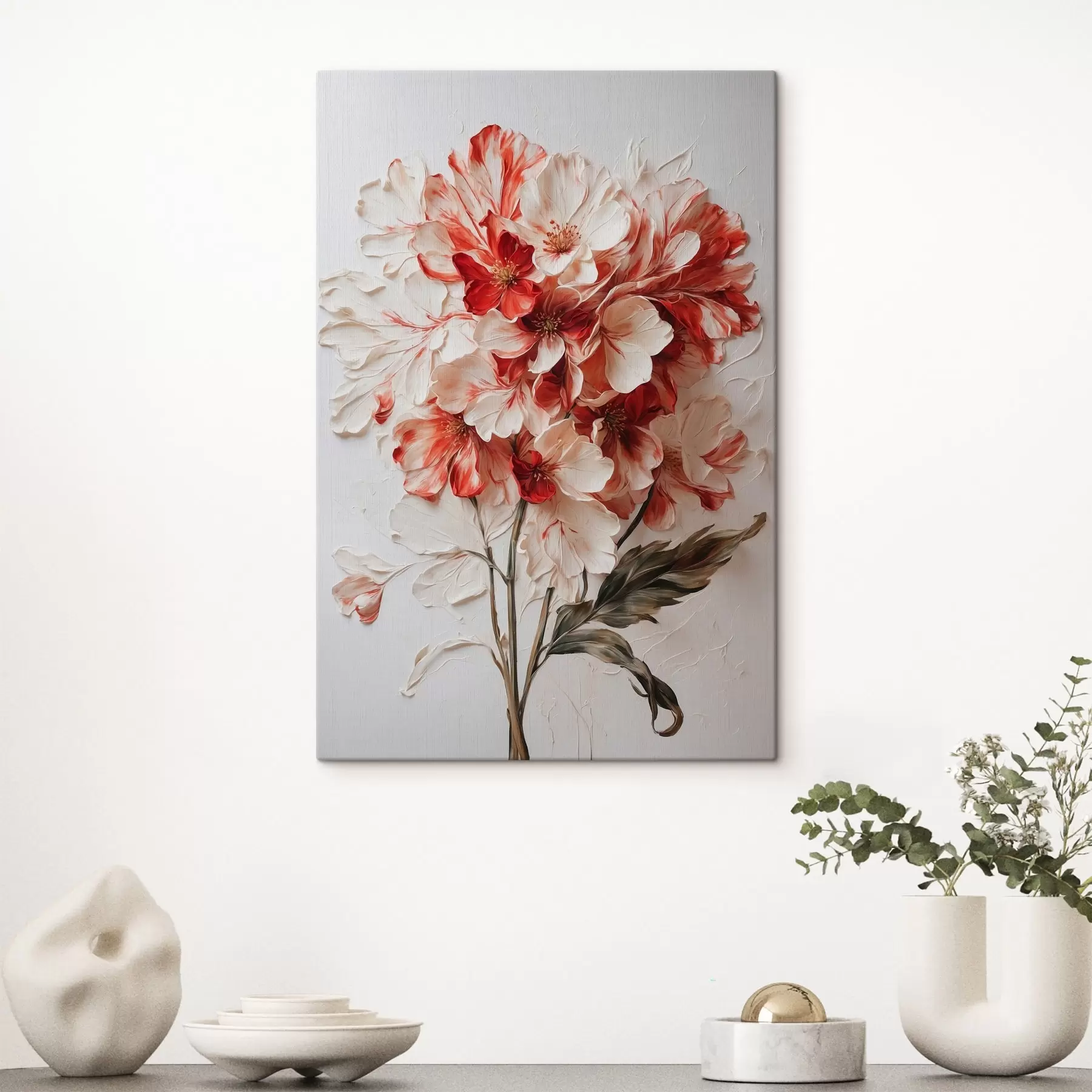 Fototapete Rote und weiße Blumen im Stil der Ölmalerei s44090