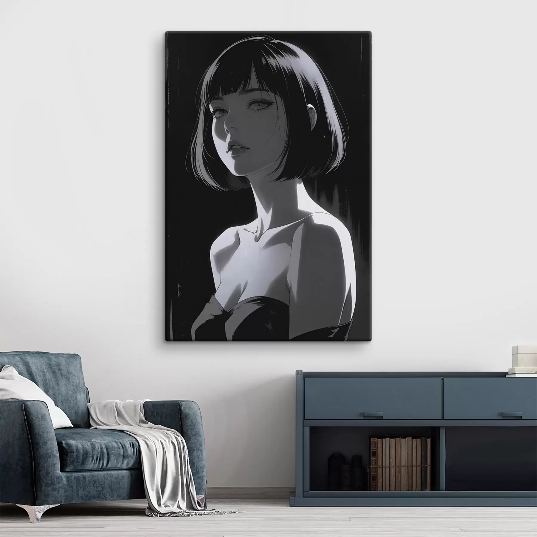 Fototapete Poster mit Mädchen auf schwarzem Hintergrund s44103