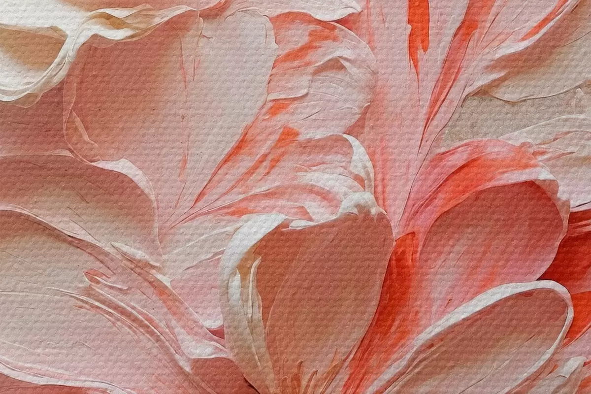 Runde Wandbilder Weiße und rosa Blumen auf blauem Hintergrund in Ölmalerei Stil r44074