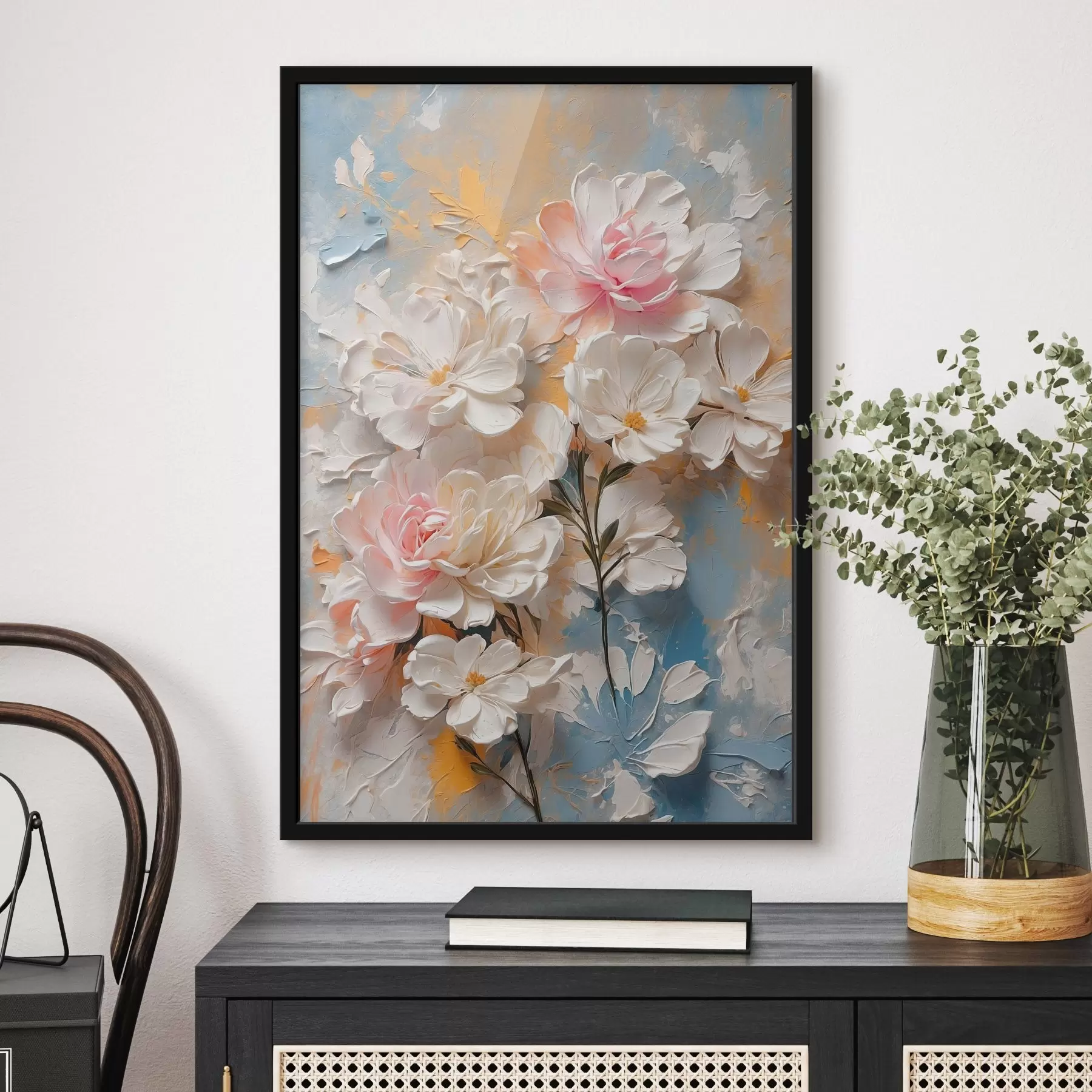 Fototapete Weiße und rosa Blumen auf abstraktem Hintergrund f44066