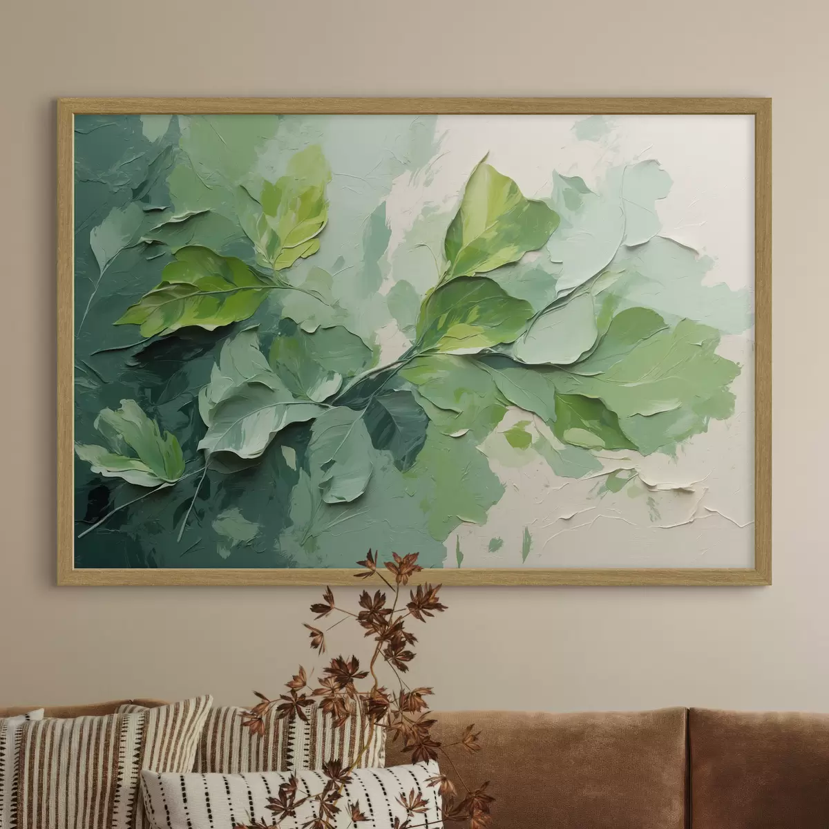Poster Zweig mit grünen Blättern im Stil der Ölmalerei f44075