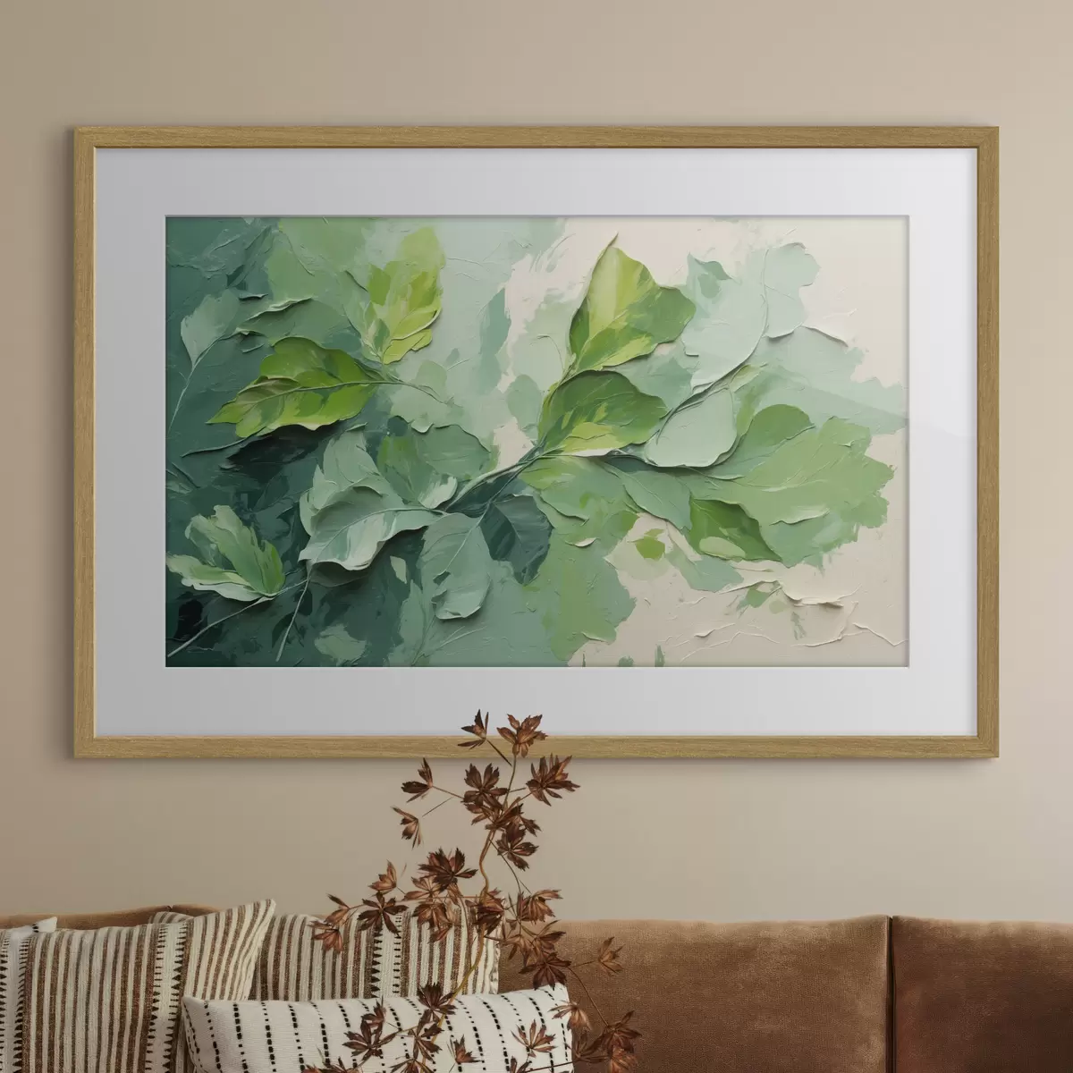 Poster Zweig mit grünen Blättern im Stil der Ölmalerei f44075