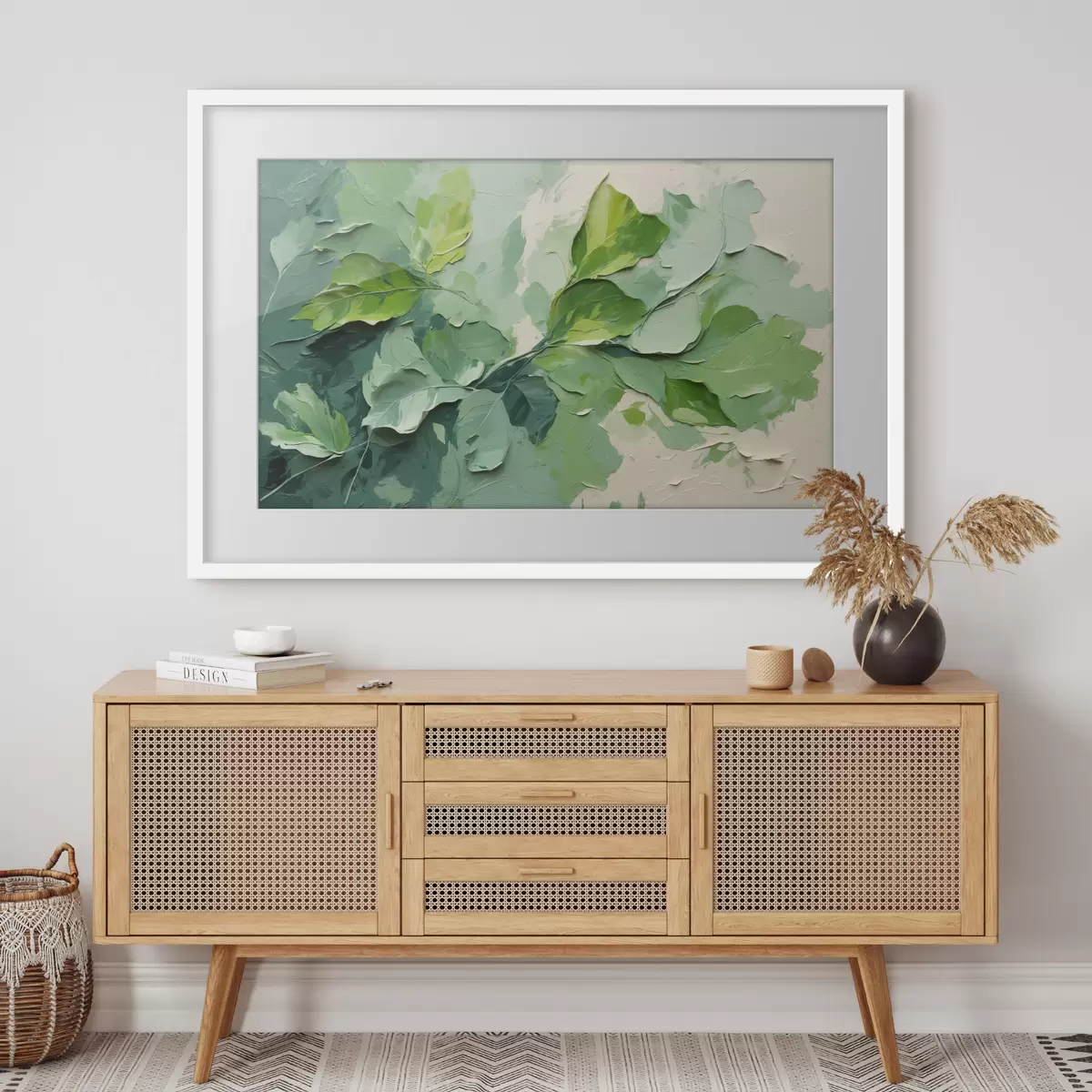Poster Zweig mit grünen Blättern im Stil der Ölmalerei f44075