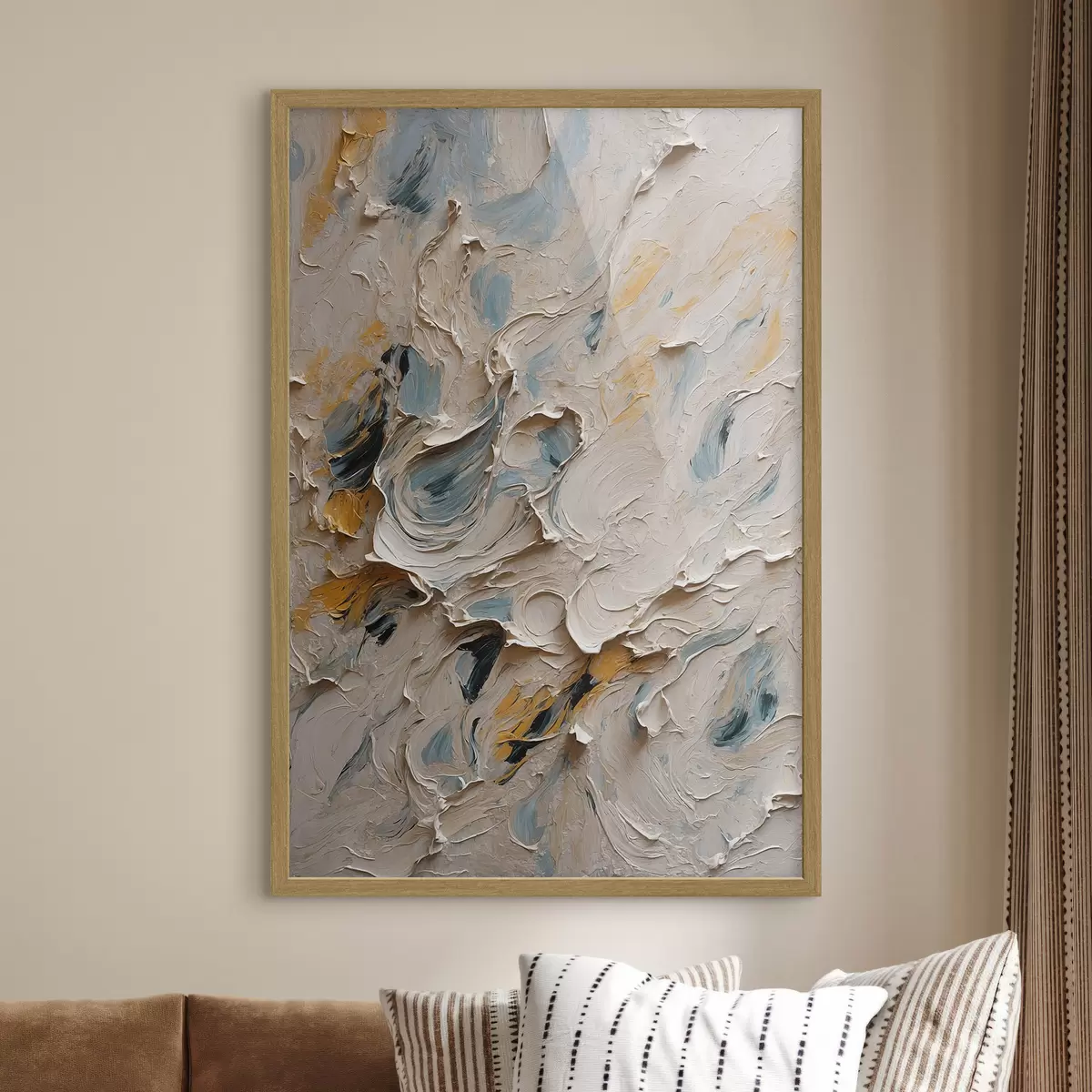 Poster Abstraktes Ölgemälde in weißen und blauen Farben f44078