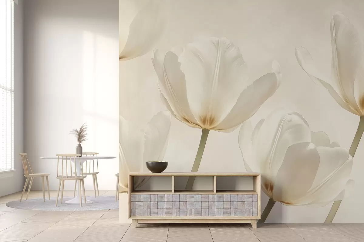 Fototapete Schöne Tulpen, blumig, beige Farben, Realismus w03877