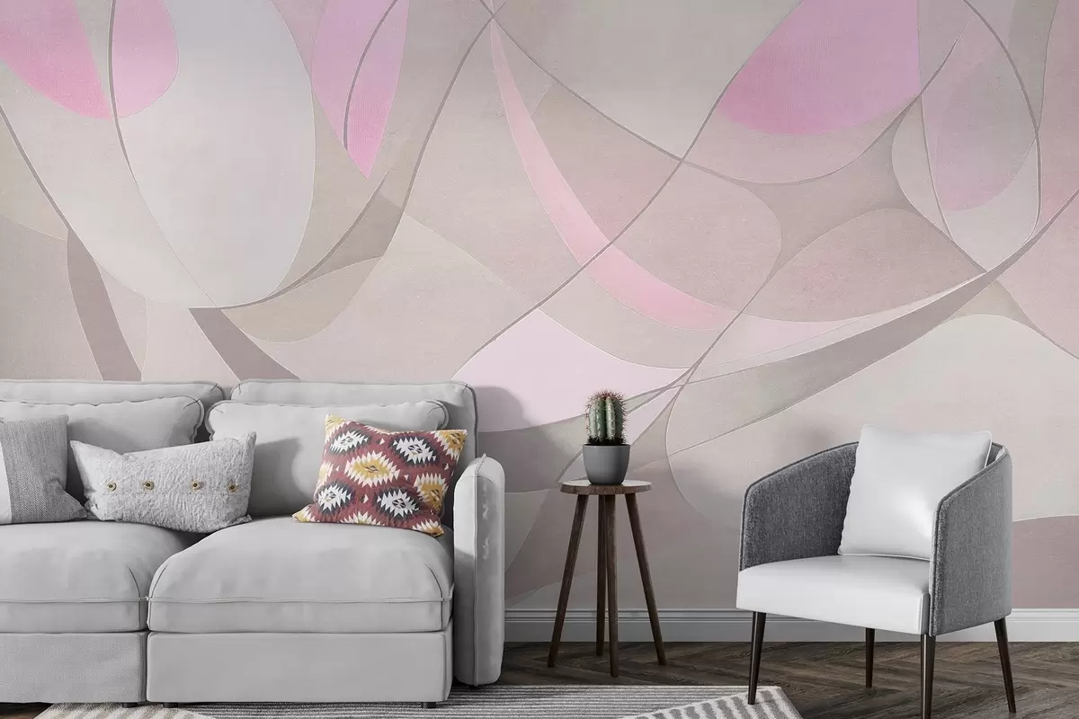 Fototapete Geometrische Abstraktion, gedämpfte rosa und beige Farben w03878v1