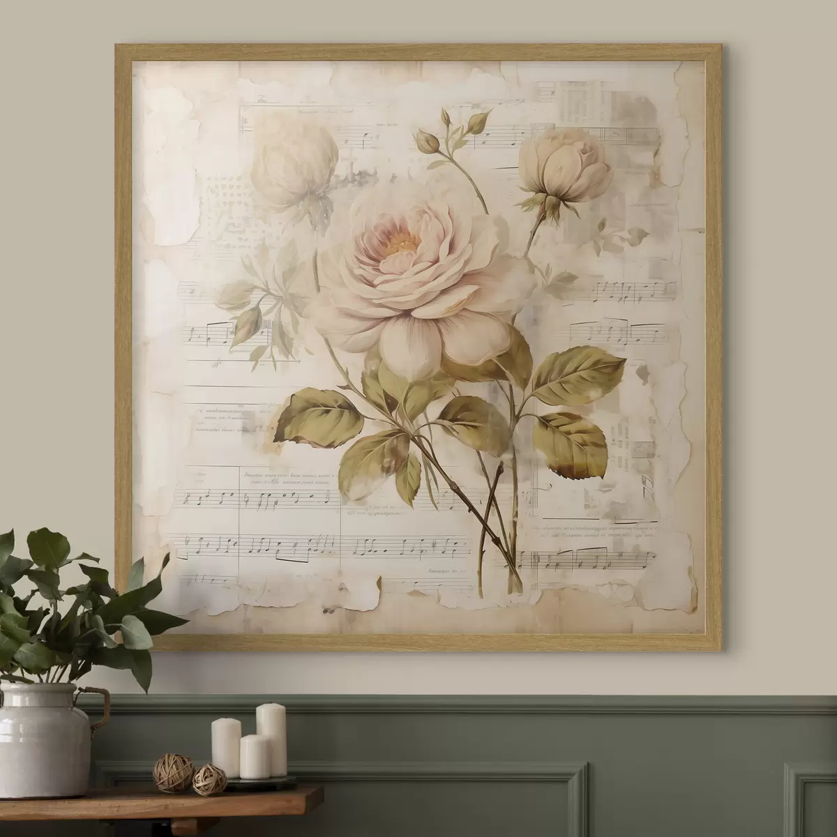 Poster Vintage Zusammensetzung von Rosen vor dem Hintergrund der alten Noten f44247
