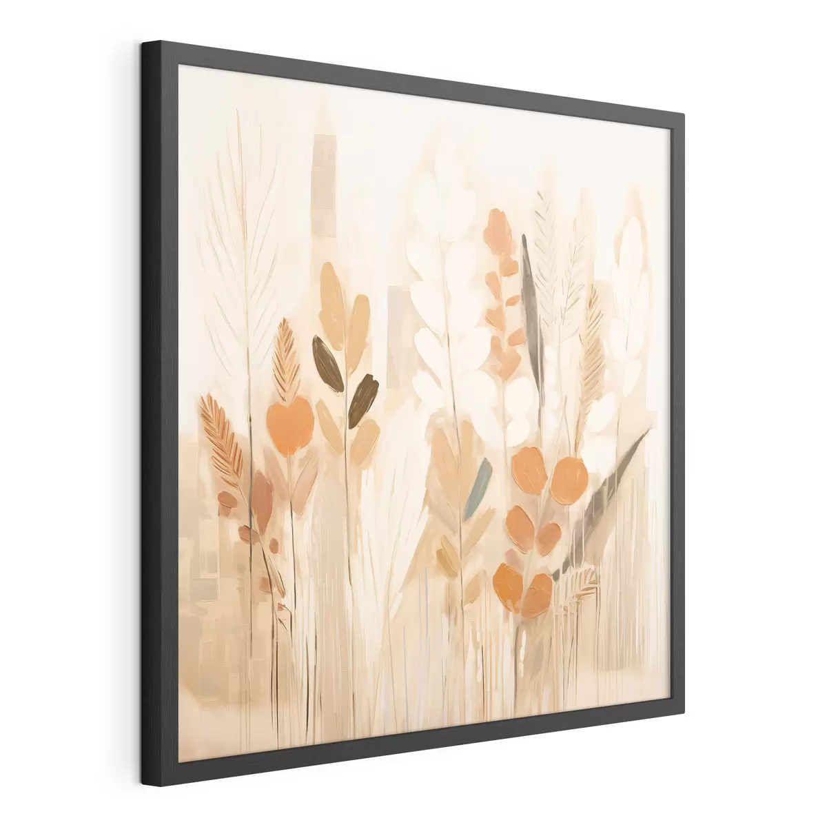 Poster Warme Abstraktion mit Gräsern und Blumen in einer beige-orangefarbenen Palette im Jugendstil f44252