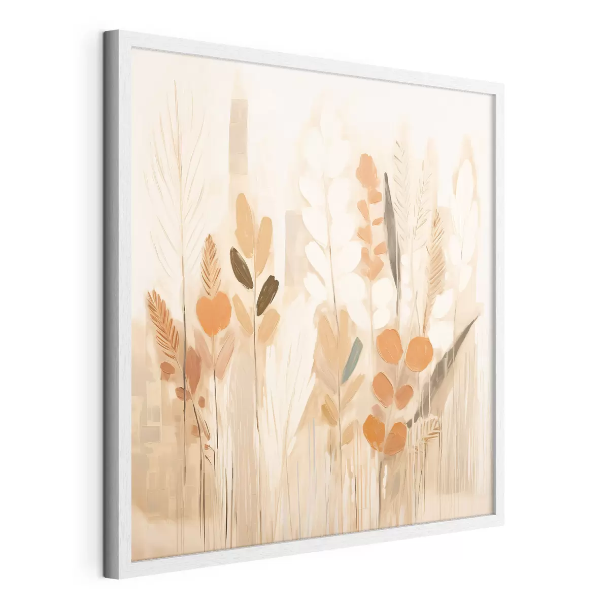 Poster Warme Abstraktion mit Gräsern und Blumen in einer beige-orangefarbenen Palette im Jugendstil f44252