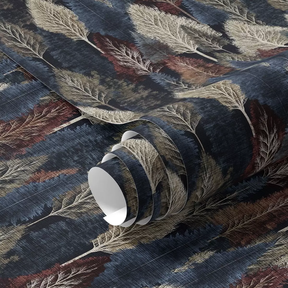 Tapete Abstrakter Wald mit Bäumen auf dunkelblauem Hintergrund a00150