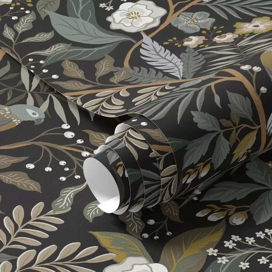 Fototapete Vögel zwischen Zweigen auf dunklem Hintergrund a00161