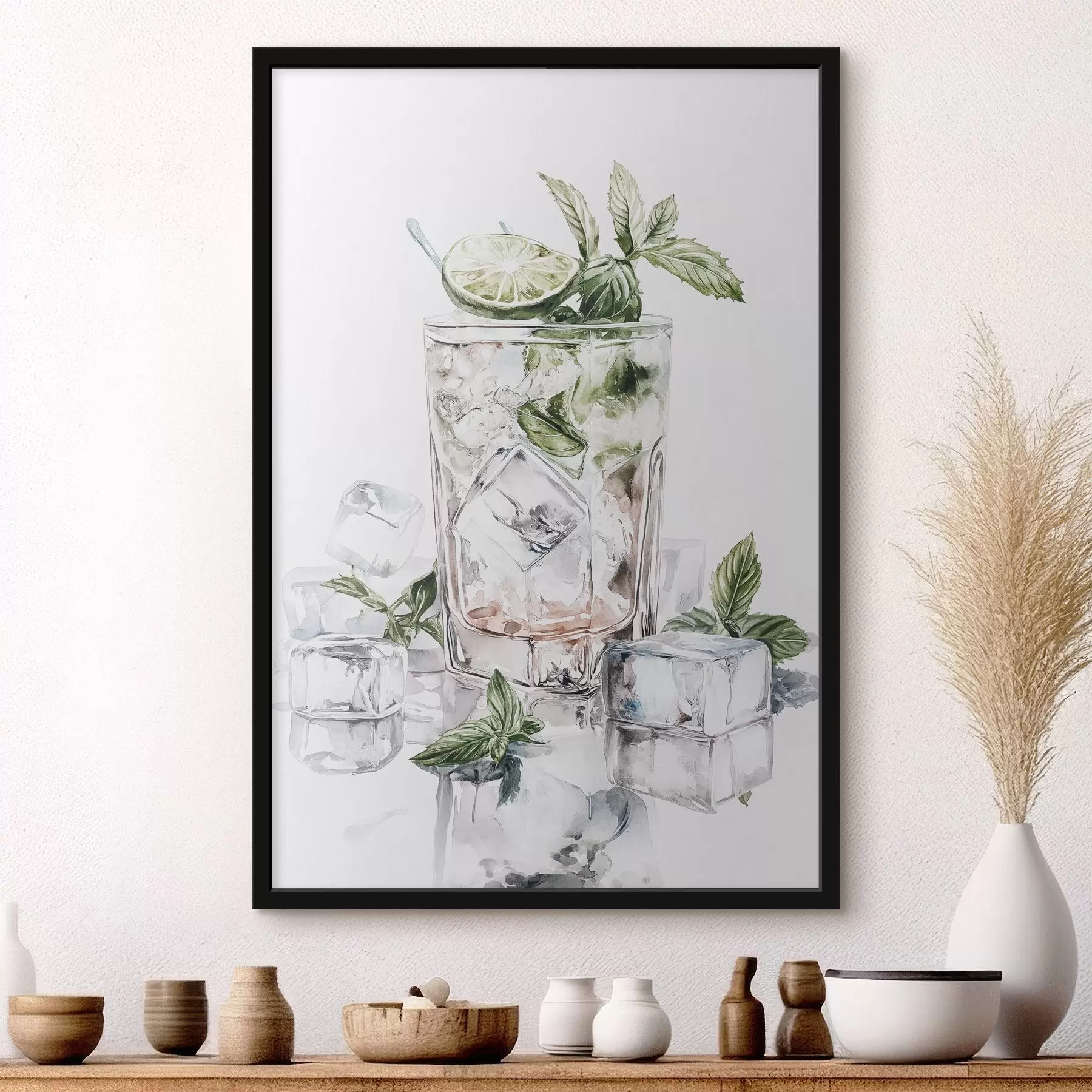 Fototapete Mojito-Cocktail, Getränke im Aquarellstil, Minze f44302