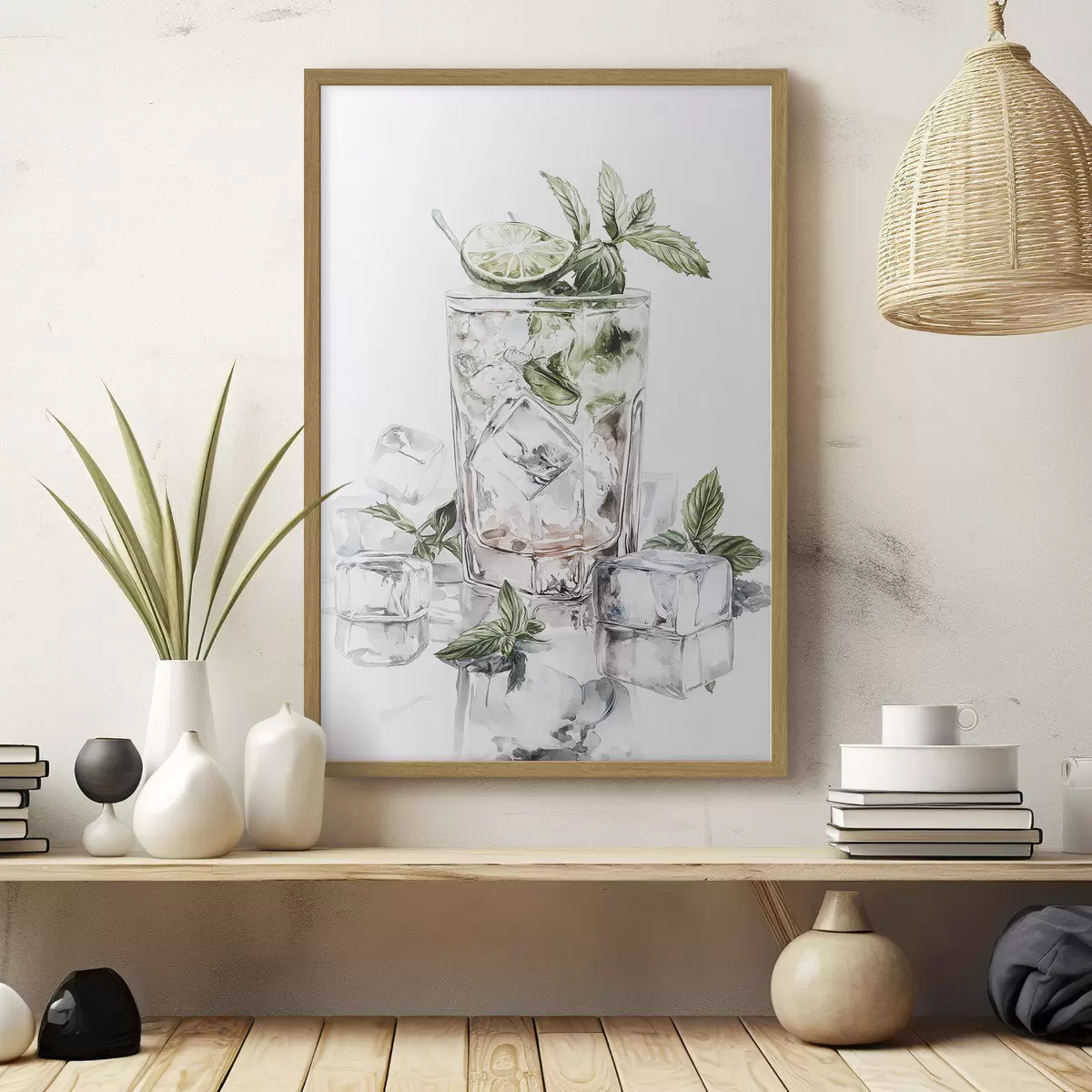 Poster Mojito-Cocktail, Getränke im Aquarellstil, Minze f44302
