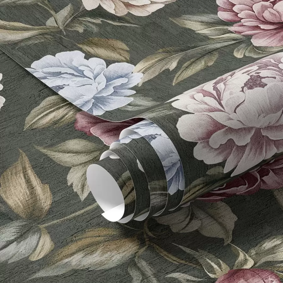 Fototapete Pfingstrosen auf dunkelgrünem Hintergrund a00106