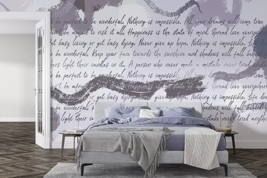 Fototapete Design mit inspirierenden Zitaten, Abstraktion, lila Farben w03909v2