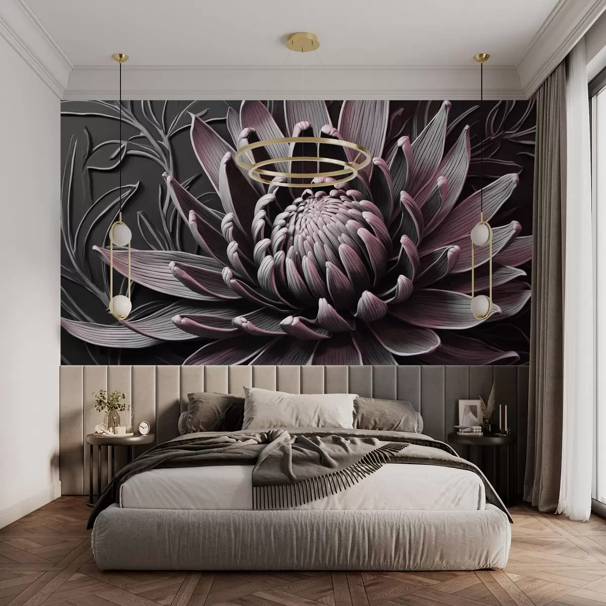 Fototapete Protea-Blüte, rosa und schwarz w03930v1