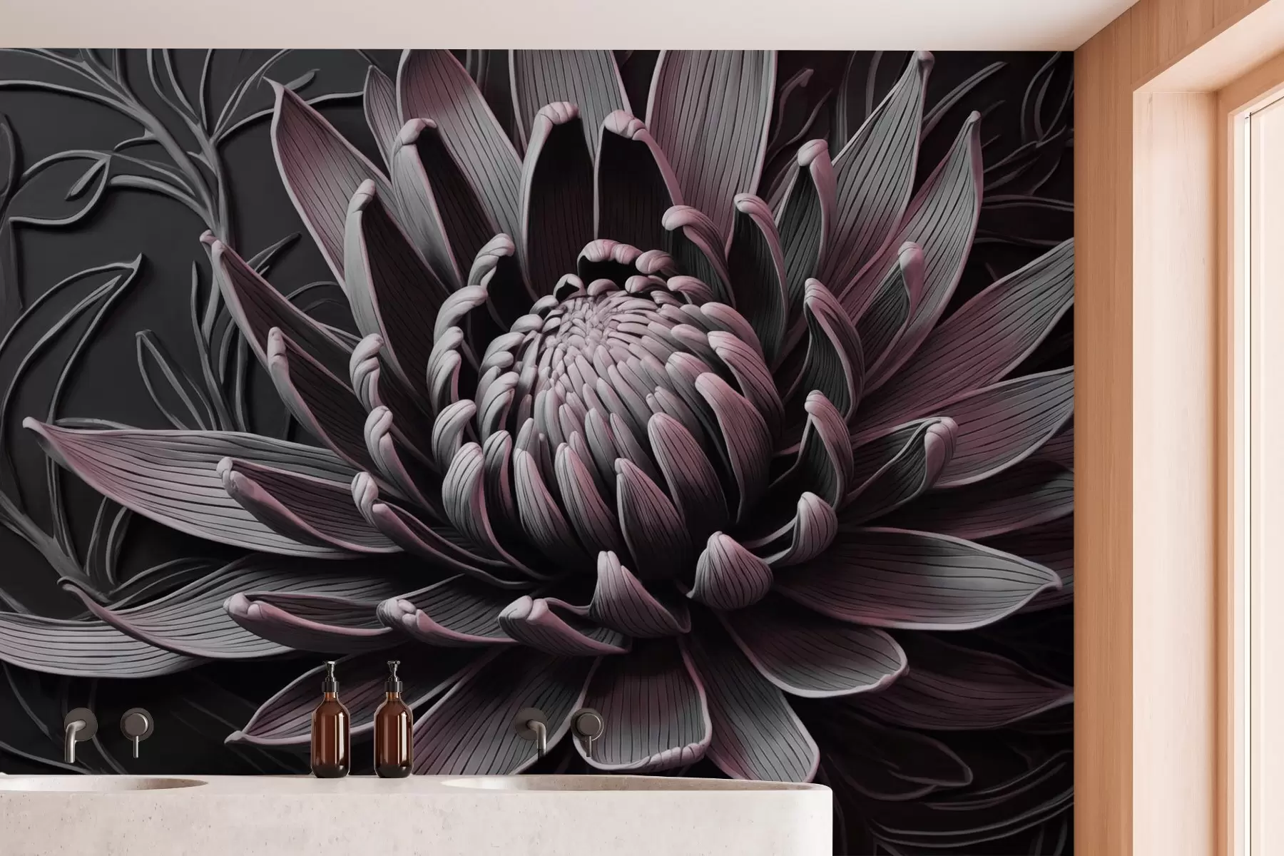 Fototapete Protea-Blüte, rosa und schwarz w03930v1
