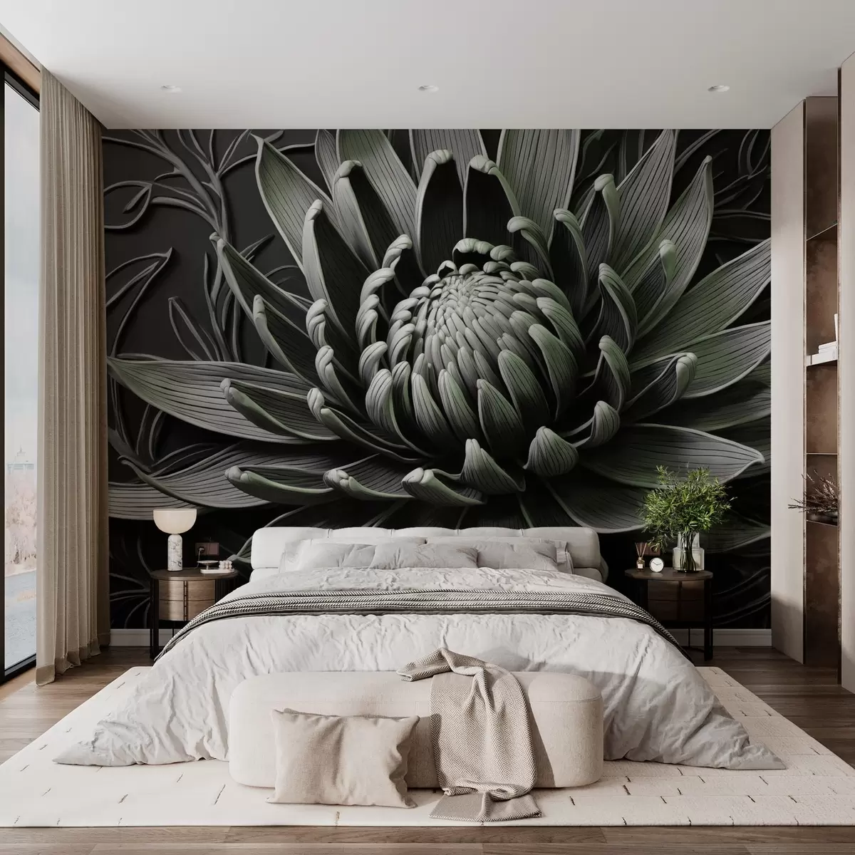 Fototapete Protea-Blüte, grün und schwarz w03930v3
