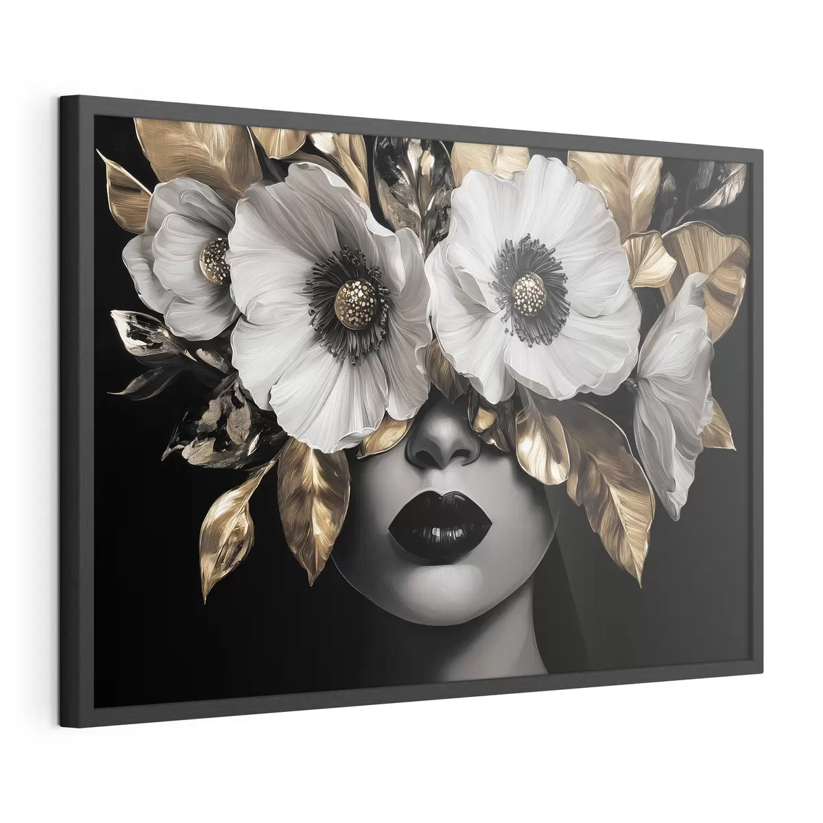 Poster Halbabstraktes Porträt einer Frau mit Blumen f44365