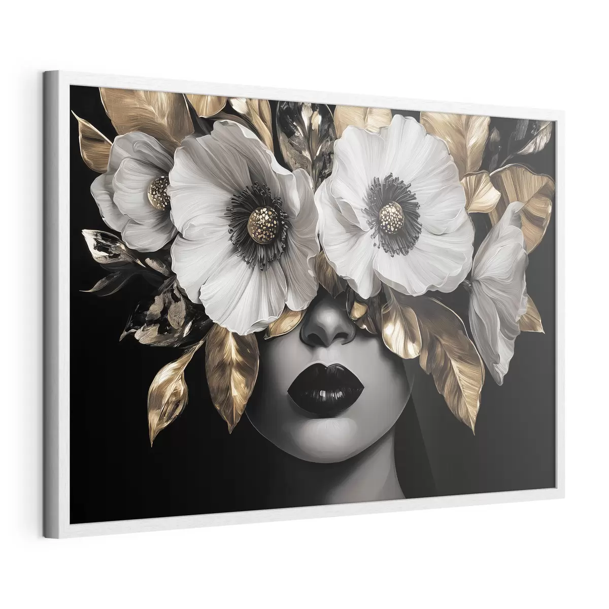 Poster Halbabstraktes Porträt einer Frau mit Blumen f44365