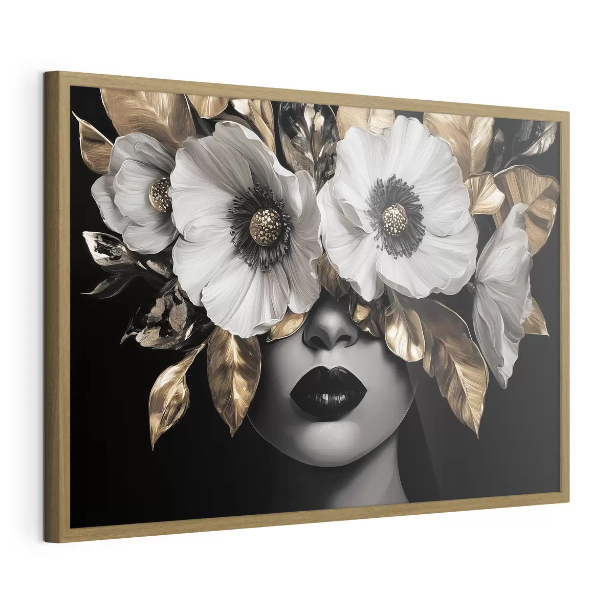Poster Halbabstraktes Porträt einer Frau mit Blumen f44365