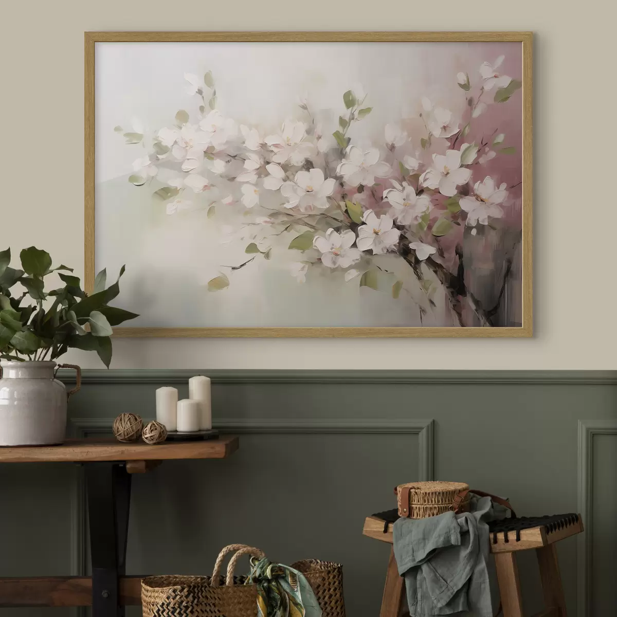 Poster Abstrakter Zweig mit zarten Blumen f44366