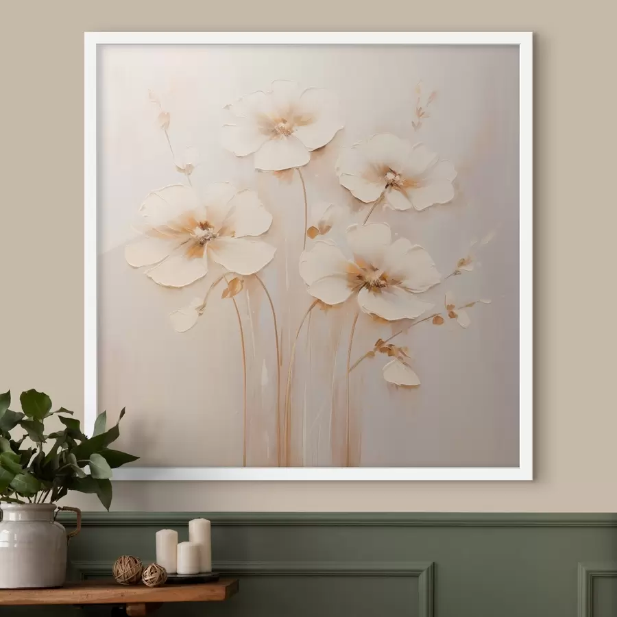 Fototapete Beigefarbene Blumen mit voluminösen Blütenblättern in Pastelltönen f44337