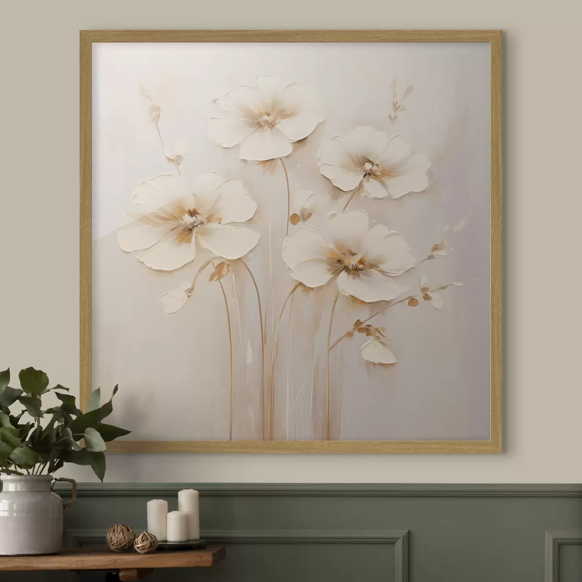 Poster Beigefarbene Blumen mit voluminösen Blütenblättern in Pastelltönen f44337