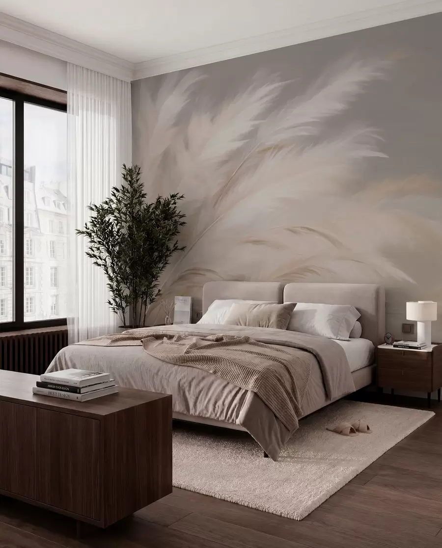 Fototapete Weiche, flauschige Gräser in Beige und Grau w03992