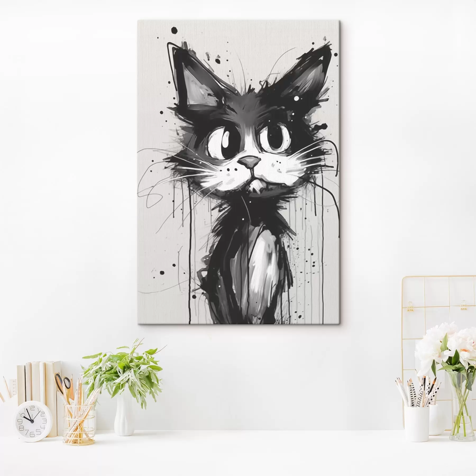 Fototapete Katze im Skizzenstil mit Farbspritzern s44483