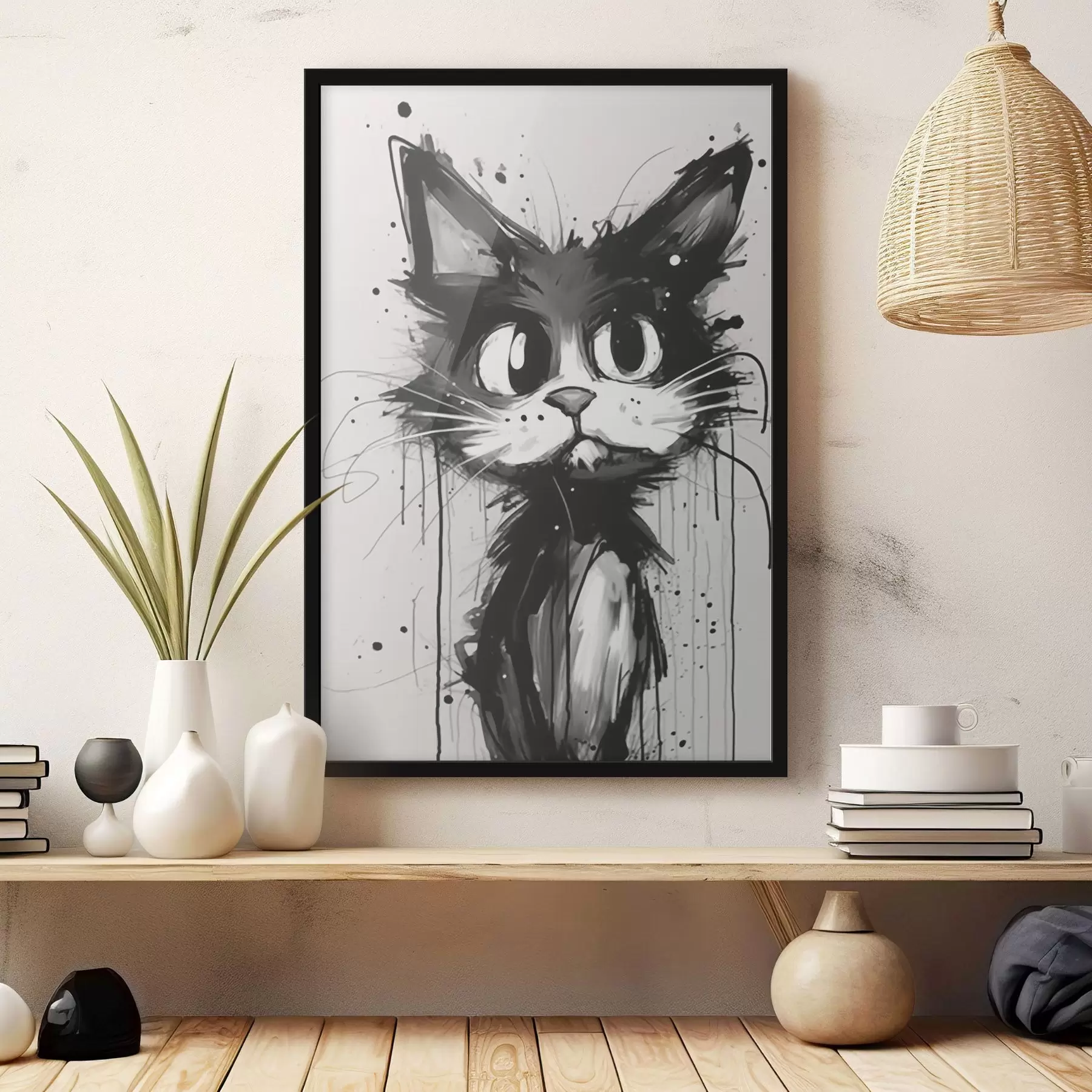Fototapete Katze im Skizzenstil mit Farbspritzern f44483