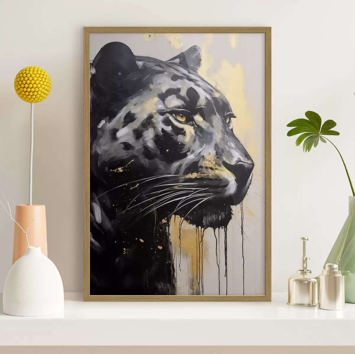 Poster Schwarzer Panther mit gelben Augen f44493