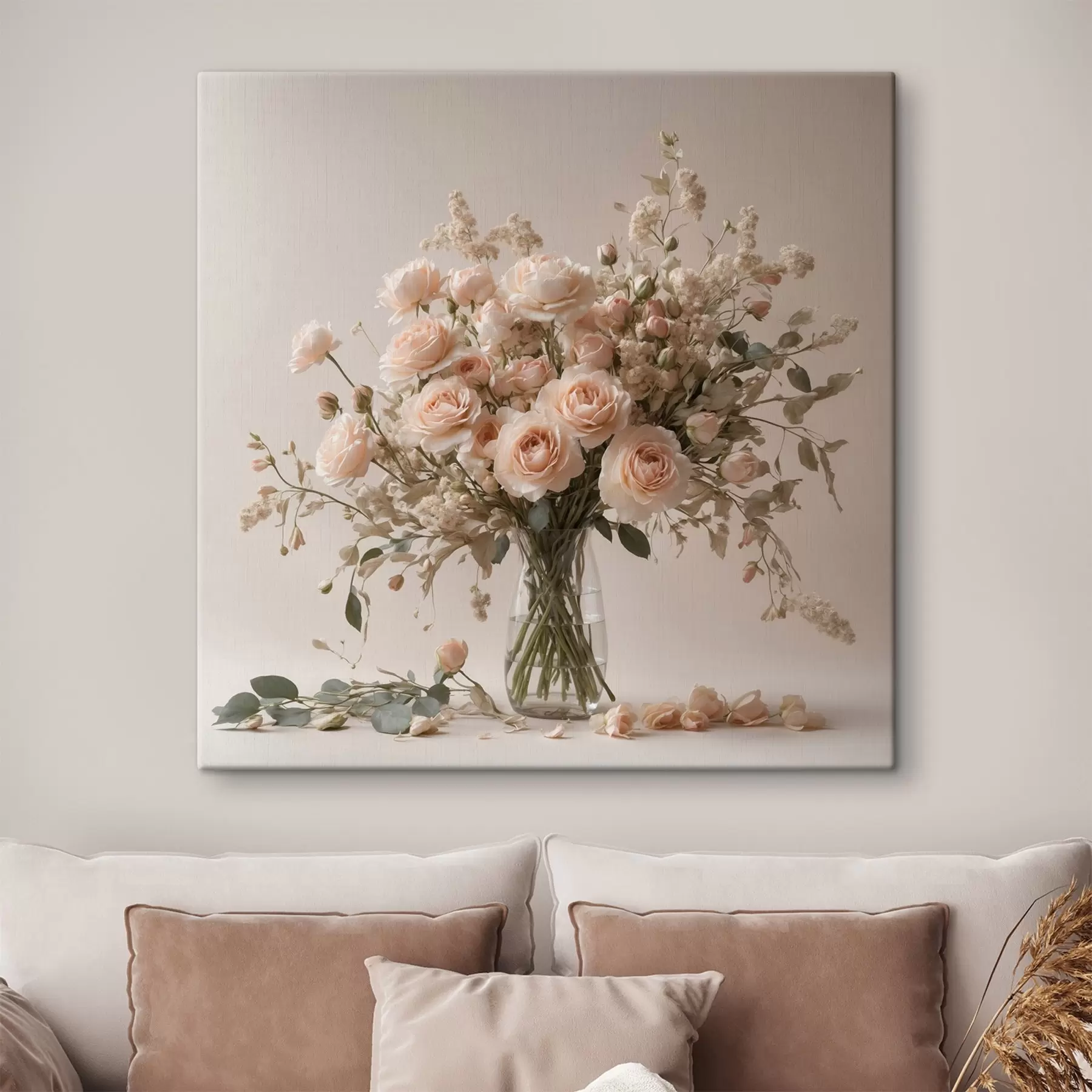 Fototapete Weiße Rosen in transparenter Vase s44451