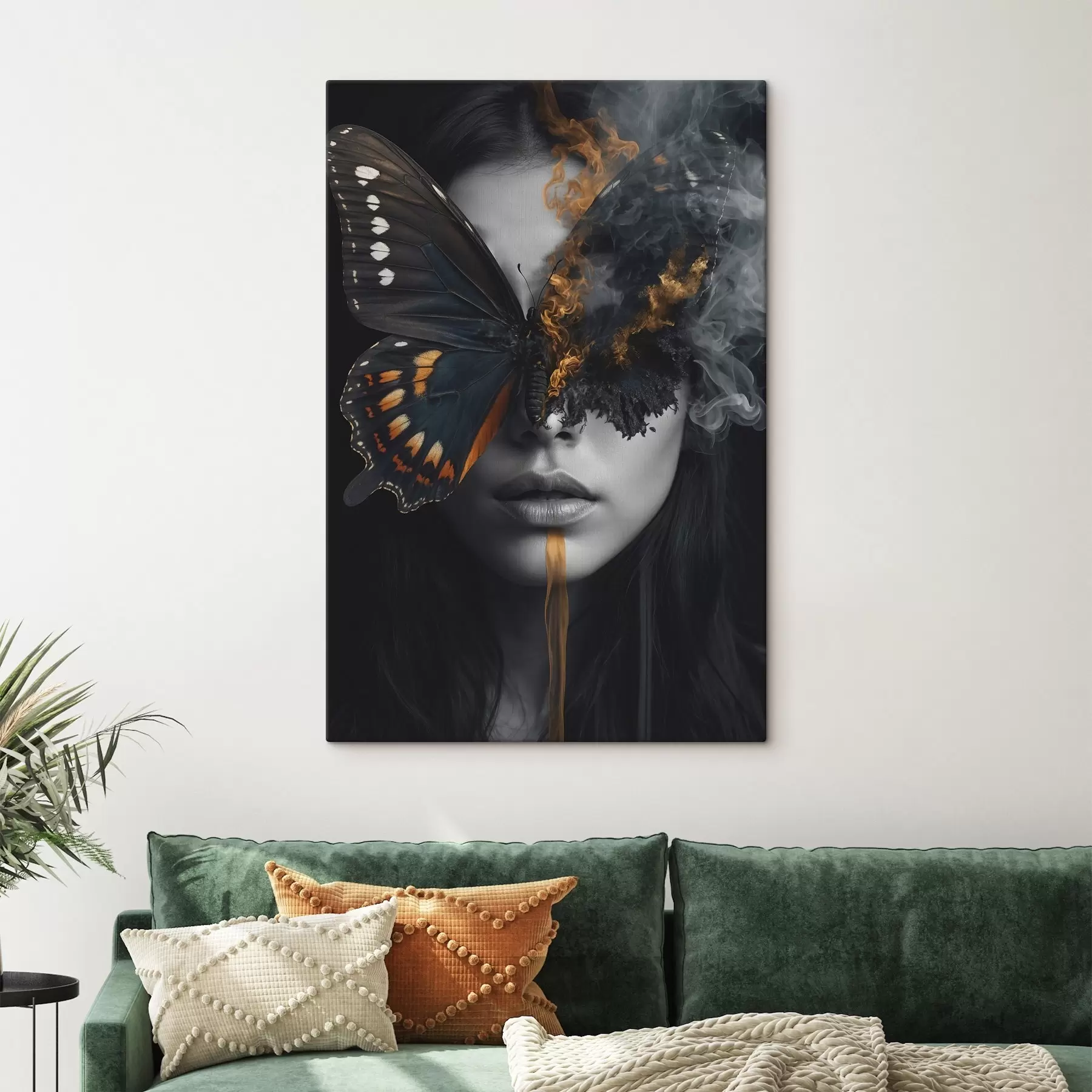 Fototapete Brennender Schmetterling auf dem Gesicht eines Mädchens s44468