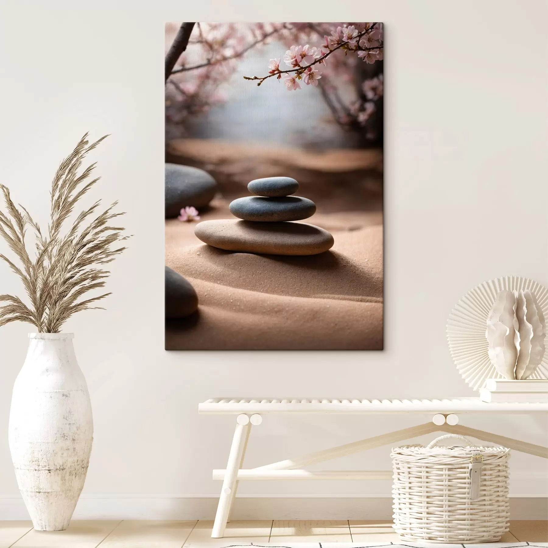 Fototapete Steine auf Sand auf unscharfem Hintergrund s44475