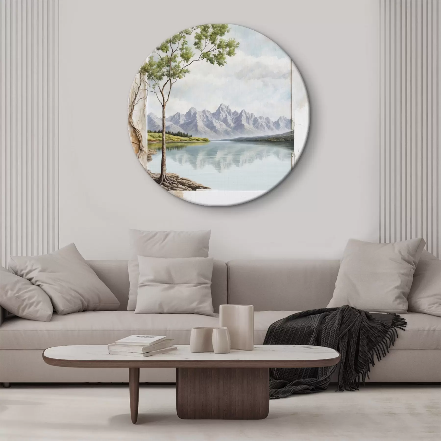 Fototapete Blick auf den See und verschneite Berge im Rahmen r44458