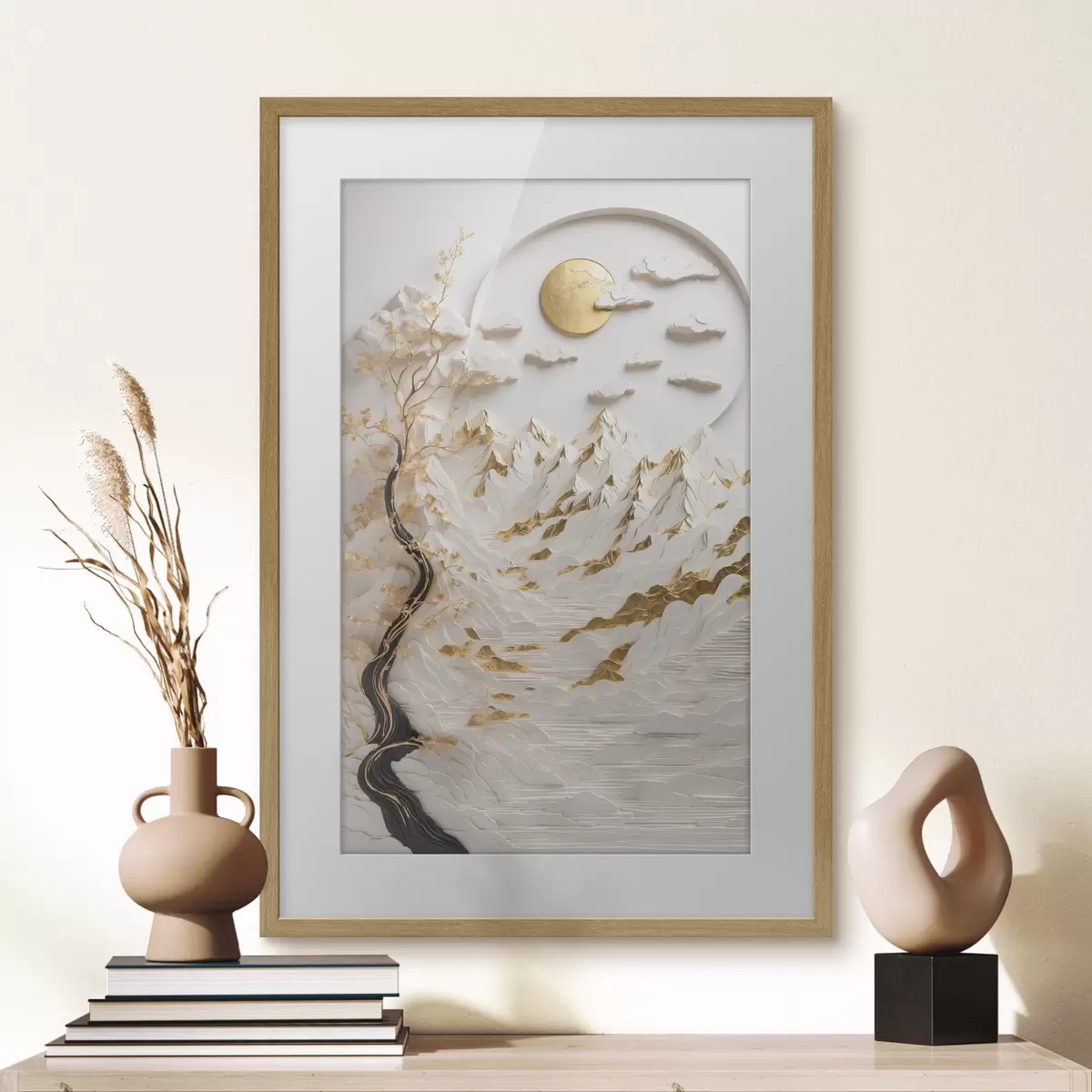 Poster Abstrakte Berge und Sonne f44428
