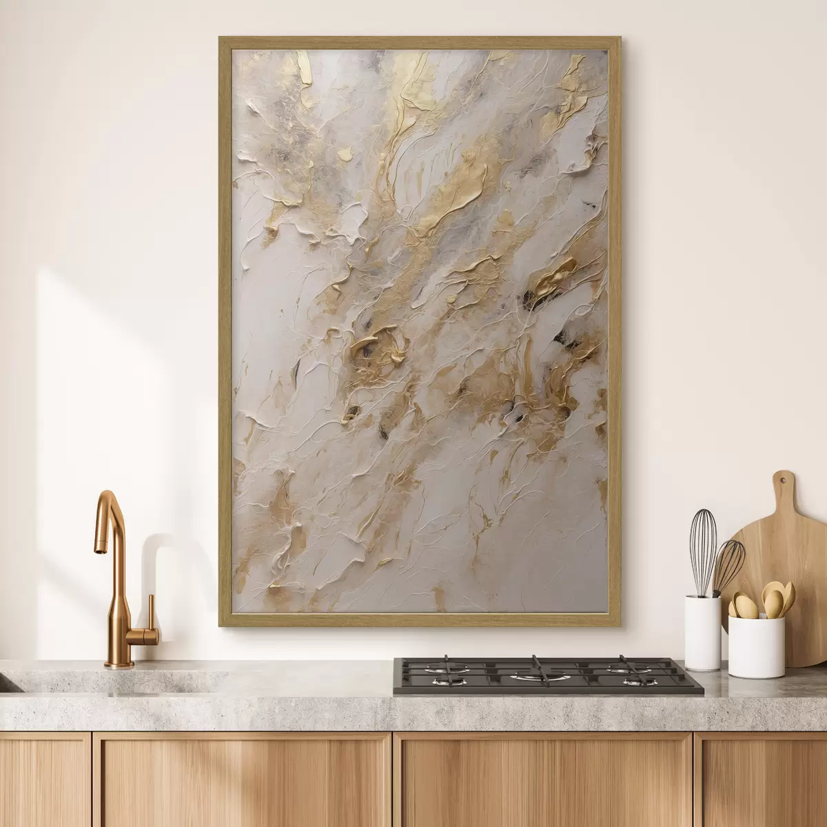 Poster Abstrakte gelbe und weiße Weg in Acrylmalerei Stil Rote Blume auf weiß-roten Hintergrund weiß Ölgemälde f44439