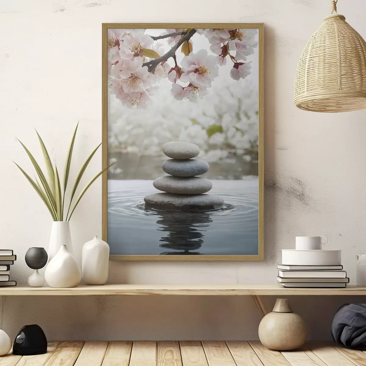 Poster Steine im Wasser auf unscharfem Hintergrund f44476