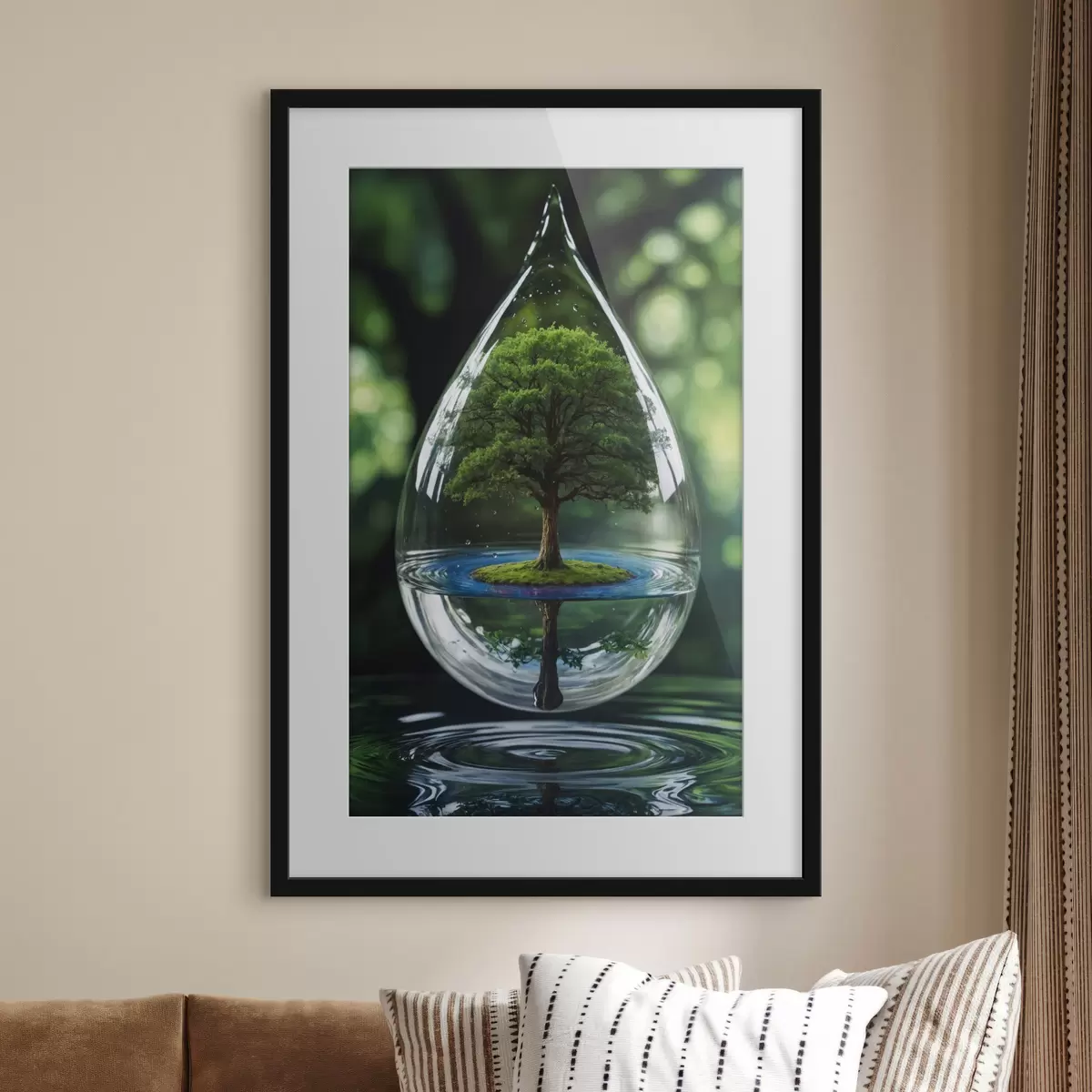 Poster Tropfen mit Baumreflexion f44480