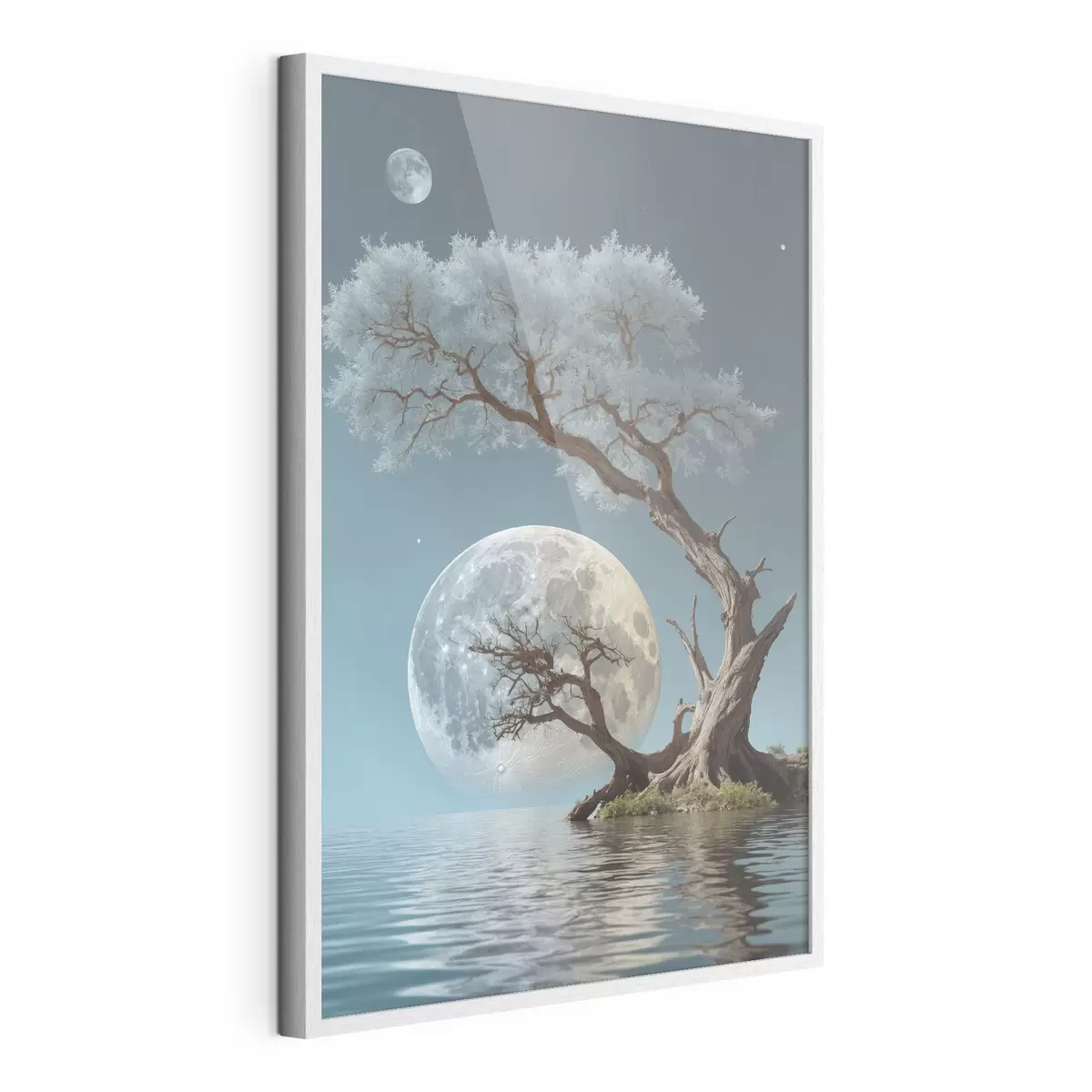 Poster Baum wächst in der Mitte eines Sees auf Mond Hintergrund f44481