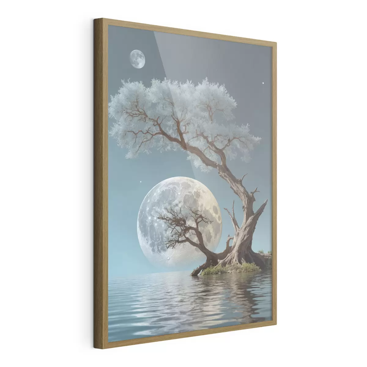 Poster Baum wächst in der Mitte eines Sees auf Mond Hintergrund f44481