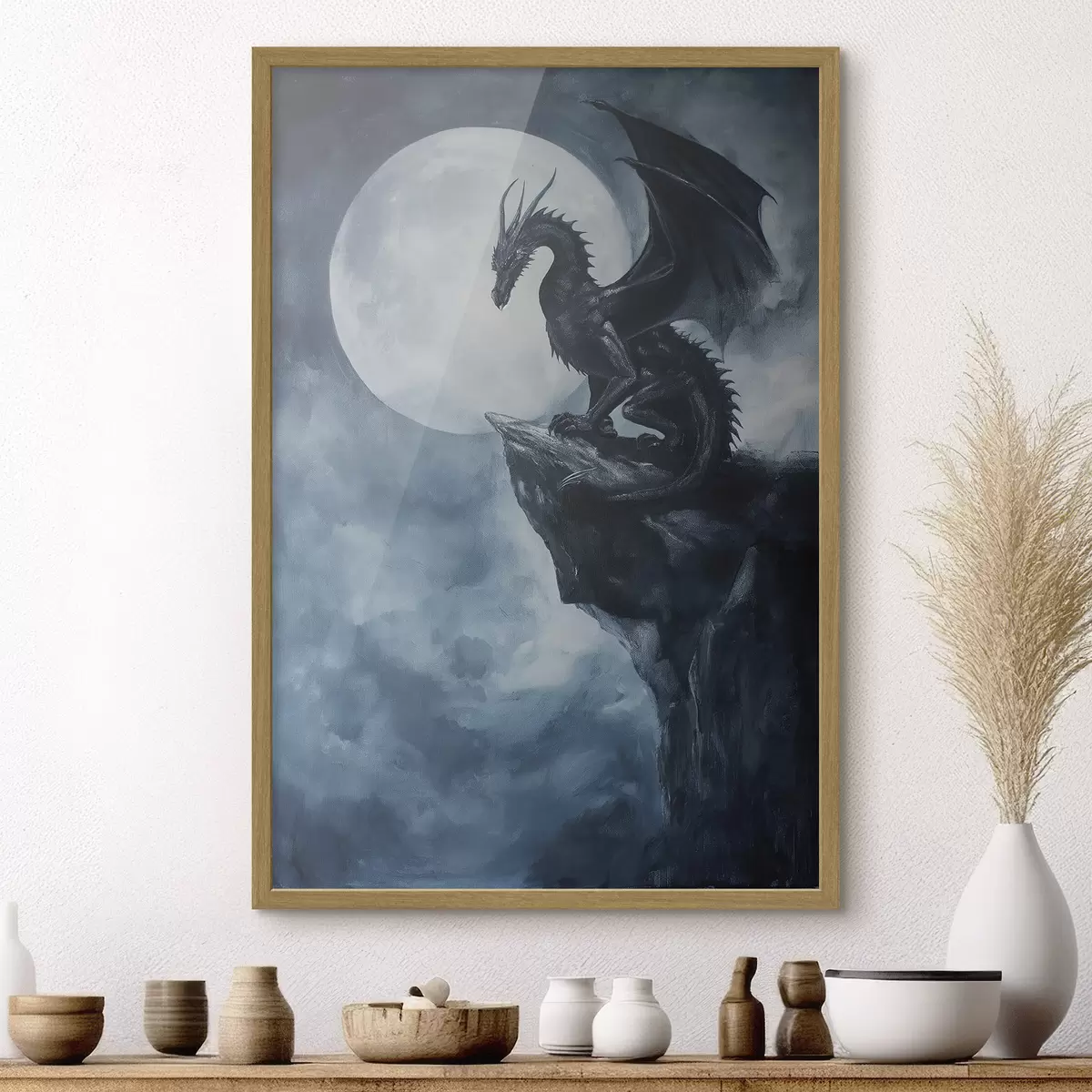 Poster Drache und Mond f44530
