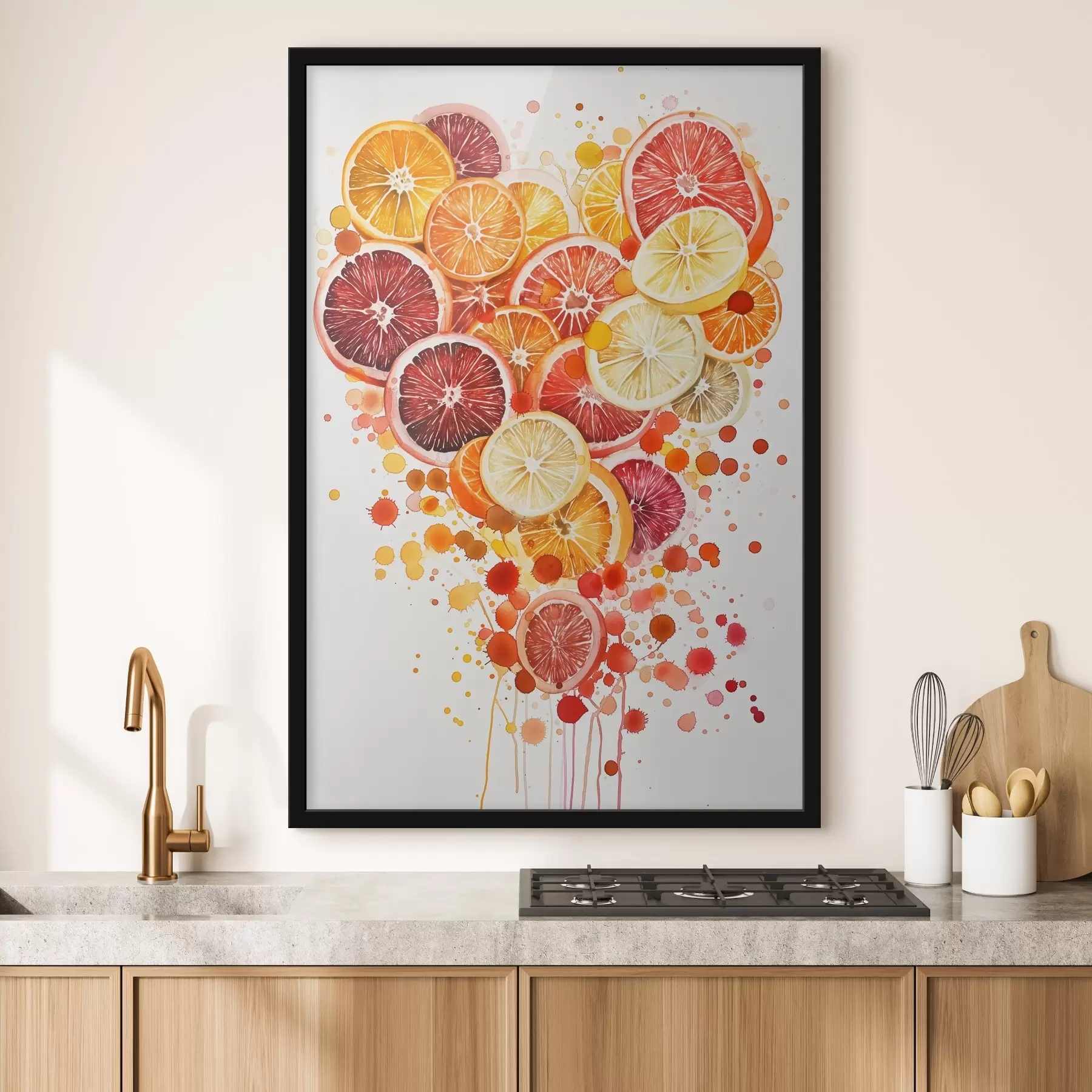 Fototapete Verspielte Komposition aus Zitronen-, Orangen-, Grapefruit- und Limettenscheiben in Form eines Herzens f44545