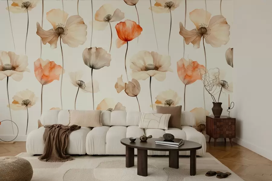 Fototapete krause Mohnblumen im Aquarellstil w04031