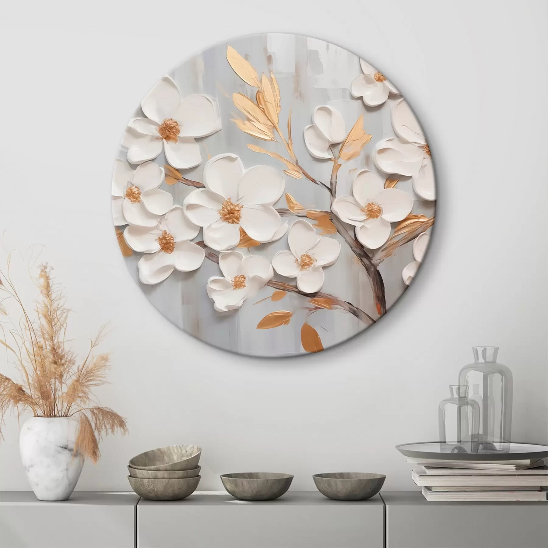 Fototapete Weiße Blumen Nachahmung Malerei r44586