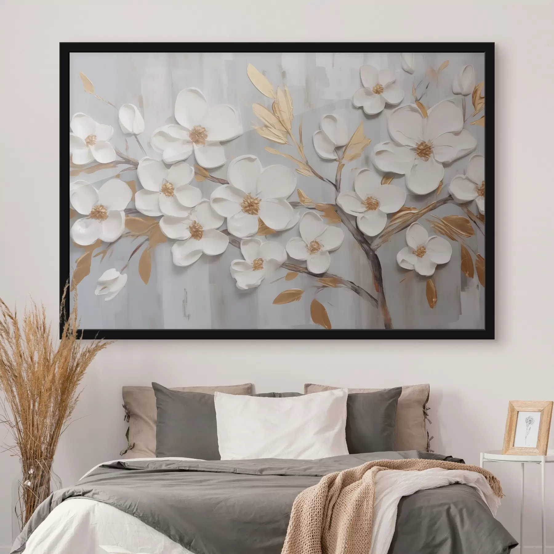 Fototapete Weiße Blumen Nachahmung Malerei f44586